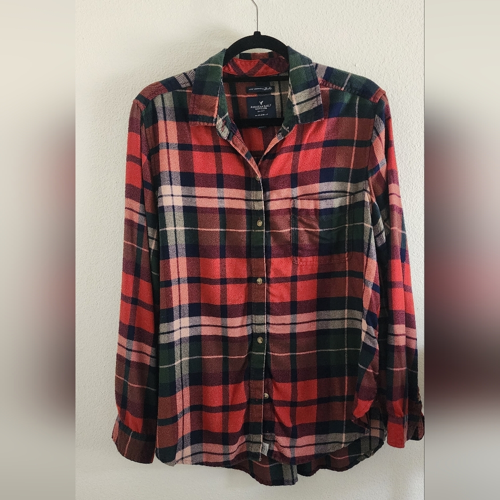American Eagle Boyfriend Fit Plaid Flannel Button-up Size XL